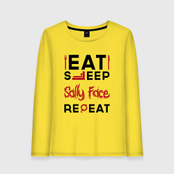 Лонгслив хлопковый женский Надпись: eat sleep Sally Face repeat, цвет: желтый
