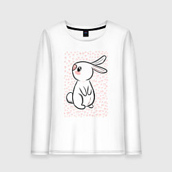 Лонгслив хлопковый женский Милый кролик и много сердечек, цвет: белый