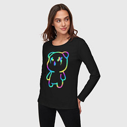 Лонгслив хлопковый женский Cool neon bear, цвет: черный — фото 2