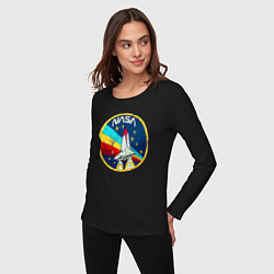 Лонгслив хлопковый женский NASA - emblem - USA, цвет: черный — фото 2