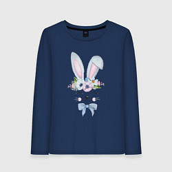 Лонгслив хлопковый женский Кролик в цветах, цвет: тёмно-синий