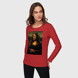 Лонгслив хлопковый женский Мона Лиза абстракция, цвет: красный — фото 2