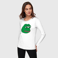 Лонгслив хлопковый женский Лягушонок Пепе-Frog Pepe, цвет: белый — фото 2