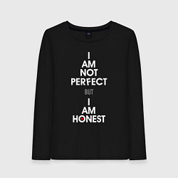 Лонгслив хлопковый женский I am not perfect, I am honest, цвет: черный