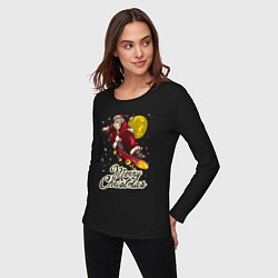 Лонгслив хлопковый женский Санта на скейте, цвет: черный — фото 2