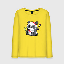 Лонгслив хлопковый женский Панда - крутой художник! Cutie, цвет: желтый