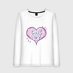 Лонгслив хлопковый женский Girl power heart, цвет: белый