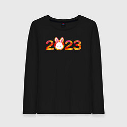 Лонгслив хлопковый женский Новый год 2023, цвет: черный