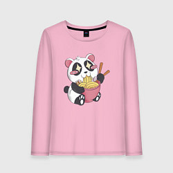 Лонгслив хлопковый женский Каваи панда ест рамен, цвет: светло-розовый