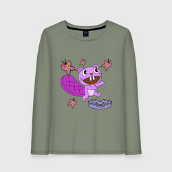 Лонгслив хлопковый женский Toothy trap, цвет: авокадо