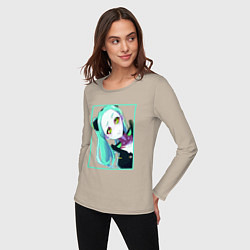 Лонгслив хлопковый женский Ребекка из киберпанка - нетраннер, цвет: миндальный — фото 2