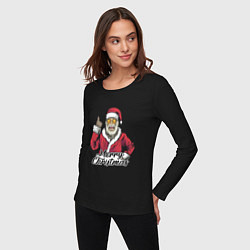 Лонгслив хлопковый женский Christmas Santa, цвет: черный — фото 2