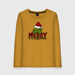 Лонгслив хлопковый женский Гринч Merry Christmas, цвет: горчичный