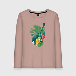 Женский лонгслив Ретро акустическая гитара с барабаном и тропически