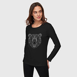 Лонгслив хлопковый женский Рычащий медведь рисунок карандашом, цвет: черный — фото 2