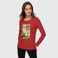 Лонгслив хлопковый женский Япония винтаж природа, цвет: красный — фото 2