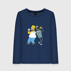 Лонгслив хлопковый женский Drunk Homer and Bender, цвет: тёмно-синий