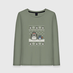 Лонгслив хлопковый женский Новогодние тоторики - ugly sweater, цвет: авокадо