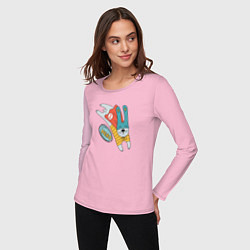 Лонгслив хлопковый женский Кролик в костюме супер-героя, цвет: светло-розовый — фото 2