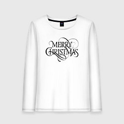 Лонгслив хлопковый женский Merry Christmas happy, цвет: белый