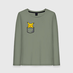 Лонгслив хлопковый женский Пикачу в кармане арт, цвет: авокадо