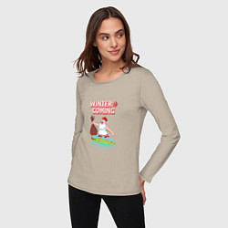 Лонгслив хлопковый женский Winter is coming new year, цвет: миндальный — фото 2