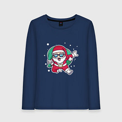 Лонгслив хлопковый женский Snowy Santa, цвет: тёмно-синий