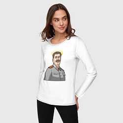 Лонгслив хлопковый женский Сталин с нимбом, цвет: белый — фото 2