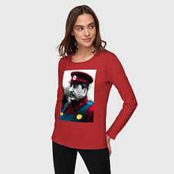 Лонгслив хлопковый женский Иосиф Виссарионович Сталин - memes Mario, цвет: красный — фото 2