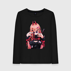 Лонгслив хлопковый женский Человек - бензопила крутая Пауэр, цвет: черный