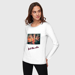 Лонгслив хлопковый женский Feel the vibe, цвет: белый — фото 2