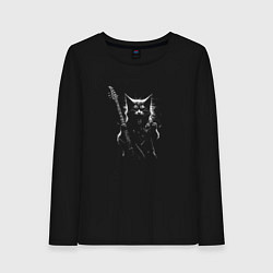 Лонгслив хлопковый женский Black metal cat, цвет: черный