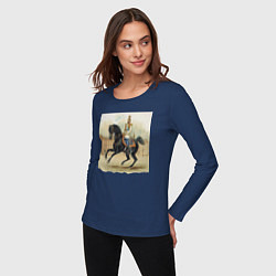 Лонгслив хлопковый женский Николай II на коне на дворцовой площади, цвет: тёмно-синий — фото 2