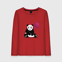 Лонгслив хлопковый женский Панда с шариком, цвет: красный