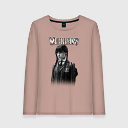 Лонгслив хлопковый женский Уэнздей черно-белый стиль, цвет: пыльно-розовый