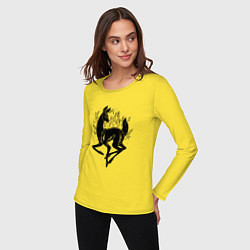 Лонгслив хлопковый женский Черный олень с множеством глаз, цвет: желтый — фото 2