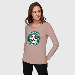 Лонгслив хлопковый женский I need my cofee, цвет: пыльно-розовый — фото 2