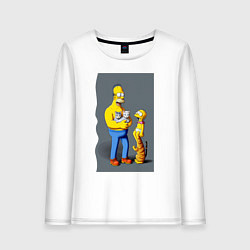 Лонгслив хлопковый женский Homer Simpson and cats - нейросеть арт, цвет: белый