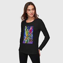 Лонгслив хлопковый женский Звёздный пацан с двумя котами - нейросеть - fantas, цвет: черный — фото 2
