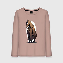 Лонгслив хлопковый женский Мультяшный конь в пальто, цвет: пыльно-розовый
