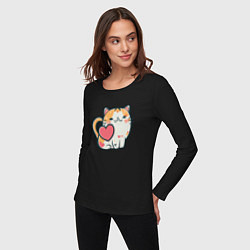 Лонгслив хлопковый женский Котик с сердечками, цвет: черный — фото 2