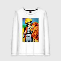 Лонгслив хлопковый женский Salvador Dali and lion, цвет: белый
