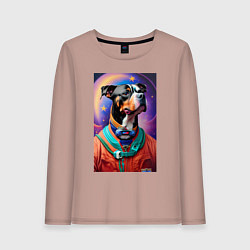 Лонгслив хлопковый женский Питбуль космонавт - нейросеть, цвет: пыльно-розовый