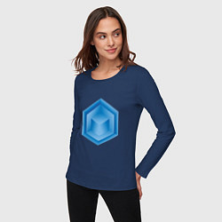 Лонгслив хлопковый женский Многоугольник с кубом внутри, цвет: тёмно-синий — фото 2