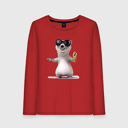 Лонгслив хлопковый женский Медвежонок с мороженым, цвет: красный