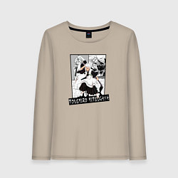 Лонгслив хлопковый женский Тоширо Хицугая на фоне манги, цвет: миндальный