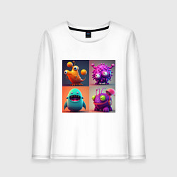 Лонгслив хлопковый женский Разноцветные чудики, цвет: белый