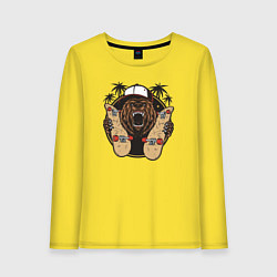 Лонгслив хлопковый женский Медведь со скейтбордами, цвет: желтый