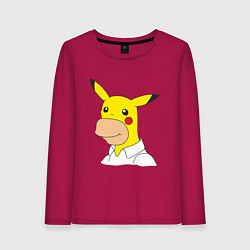 Лонгслив хлопковый женский Гомер пикачу на голове, цвет: маджента