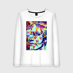 Лонгслив хлопковый женский Andy Warhol - pop art - self-portrait, цвет: белый
